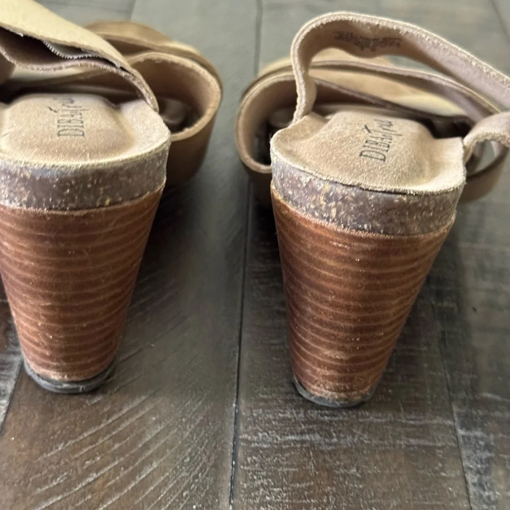 Diba True Tan Wedges with Adjustable Buckle and Cork Footbed